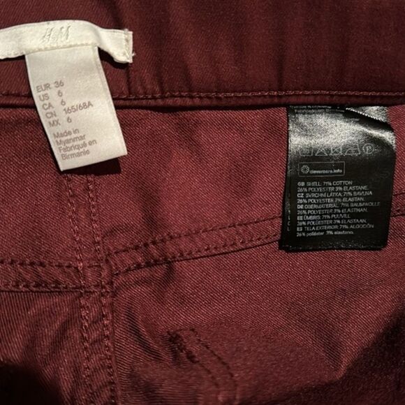 H&M wine burgundy skinny jeans size 6 colorblock stretch monochrome bodycon​ - Picture 3 of 3